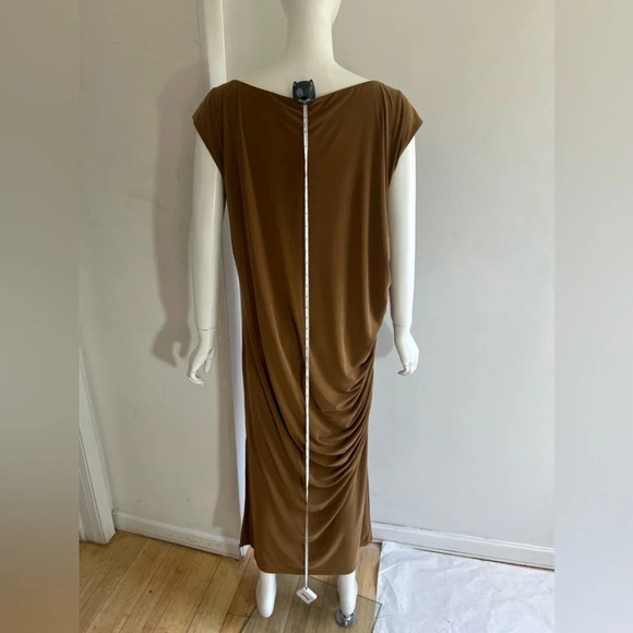 Universal Standard Rachel Ruched Midi Dress Caramel Brown Sleeveless Size 14/16 - Picture 8 of 13